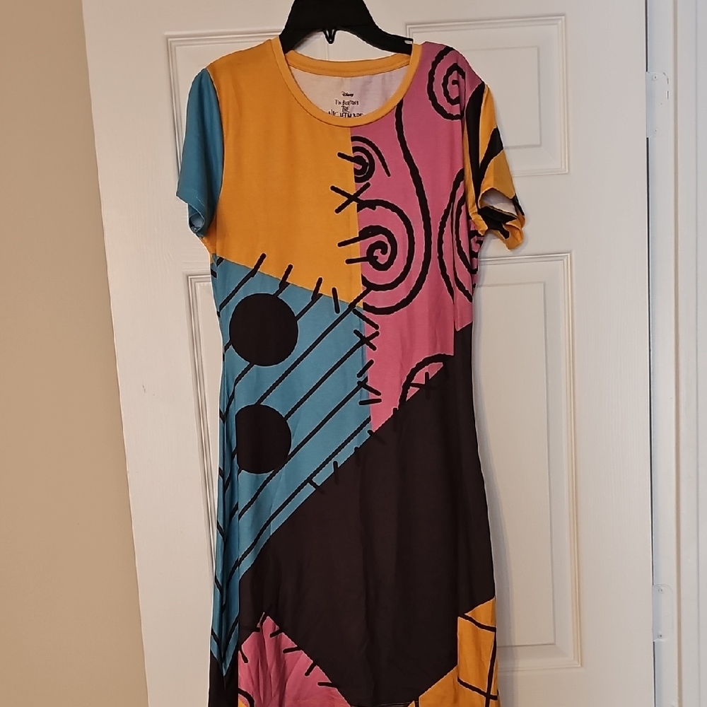 Disney Patchwork-Inspired Midi Dress in Yellow, Pink, Blue, Black